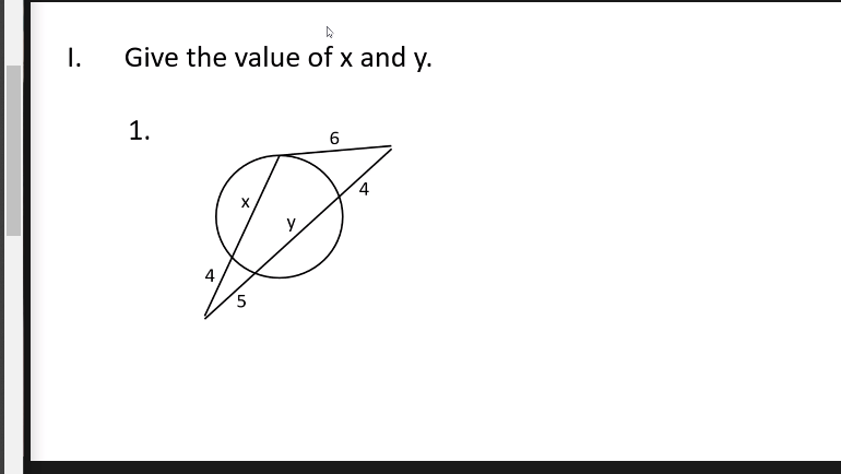 I.
Give the value of x and y.
1.
5
