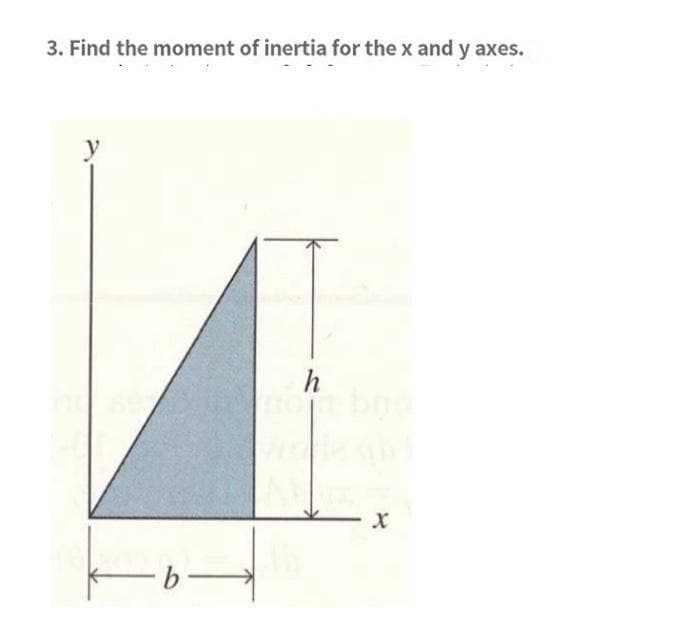 3. Find the moment of inertia for the x and y axes.
y
-b-
h
X