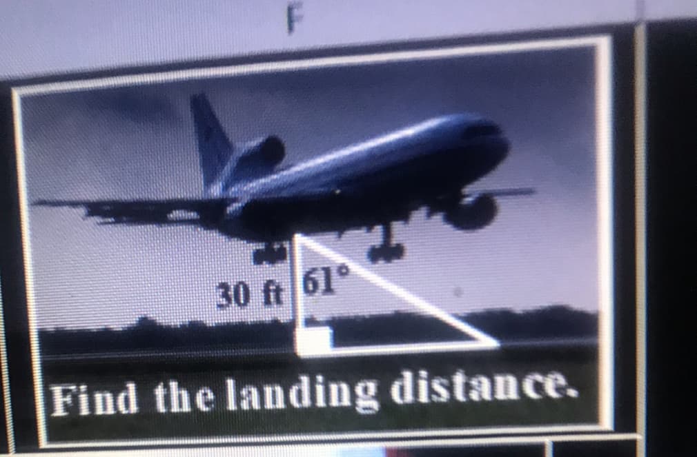 30 ft 61°
Find the landing distance.
