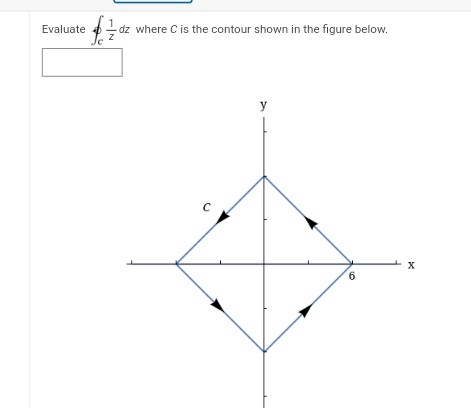 Evaluate
-dz where C is the contour shown in the figure below.
y
6
X