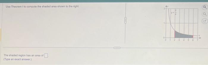 Use Theorem I to compute the shaded area shown to the right
The shaded region has an area of
(Type an exact answer.)