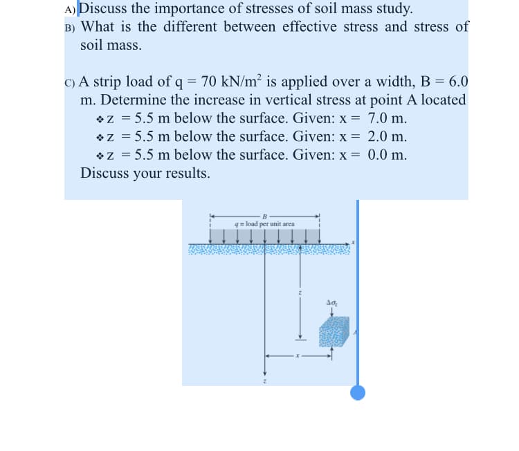 A) Discuss the importance of stresses of soil mass study.
