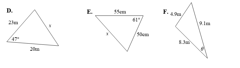 D.
Е.
55cm
F.
4.9m
61°,
23m
9.1m
50cm
47°
8.3m
20m
