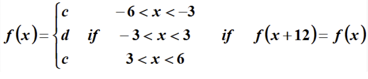 —6 <х <-3
f(x)={d_if
- 3<x<3
3 <x < 6
if f(x+12)= f(x)
