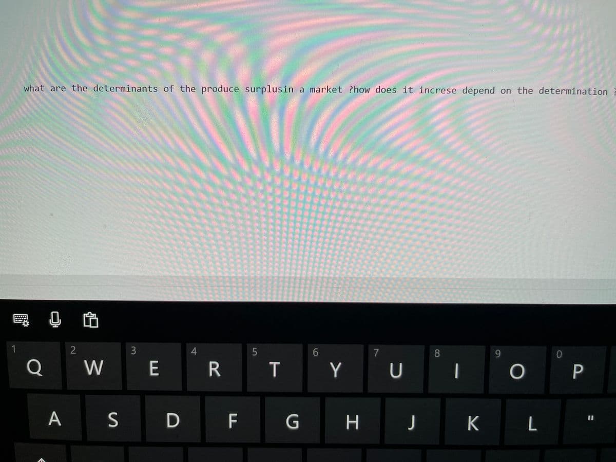 what are the determinants of the produce surplusin a market ?how does it increse depend on the determination ?
LEGO
7
8
01
4
5
1
2
P
Q
Y UI
A
D F
H J K L
1
T

