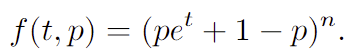 f (t, p)
= (pe' +1 – p)".
n
