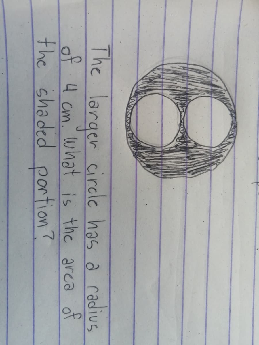 The larger circle has a radius
what is the area of
of 4 cm.
the shaded portion?
