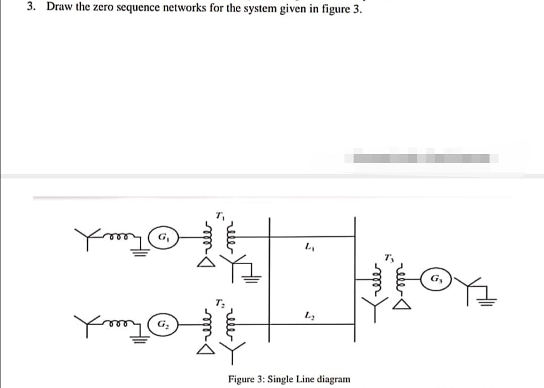 3. Draw the zero sequence networks for the system given in figure 3.
Yo
LA
L₂
mont
Figure 3: Single Line diagram