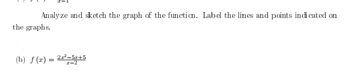 Analyze and sketch the graph of the function. Label the lines and points indicated on
the graphs.
(b) f(x) = 21²-5+5