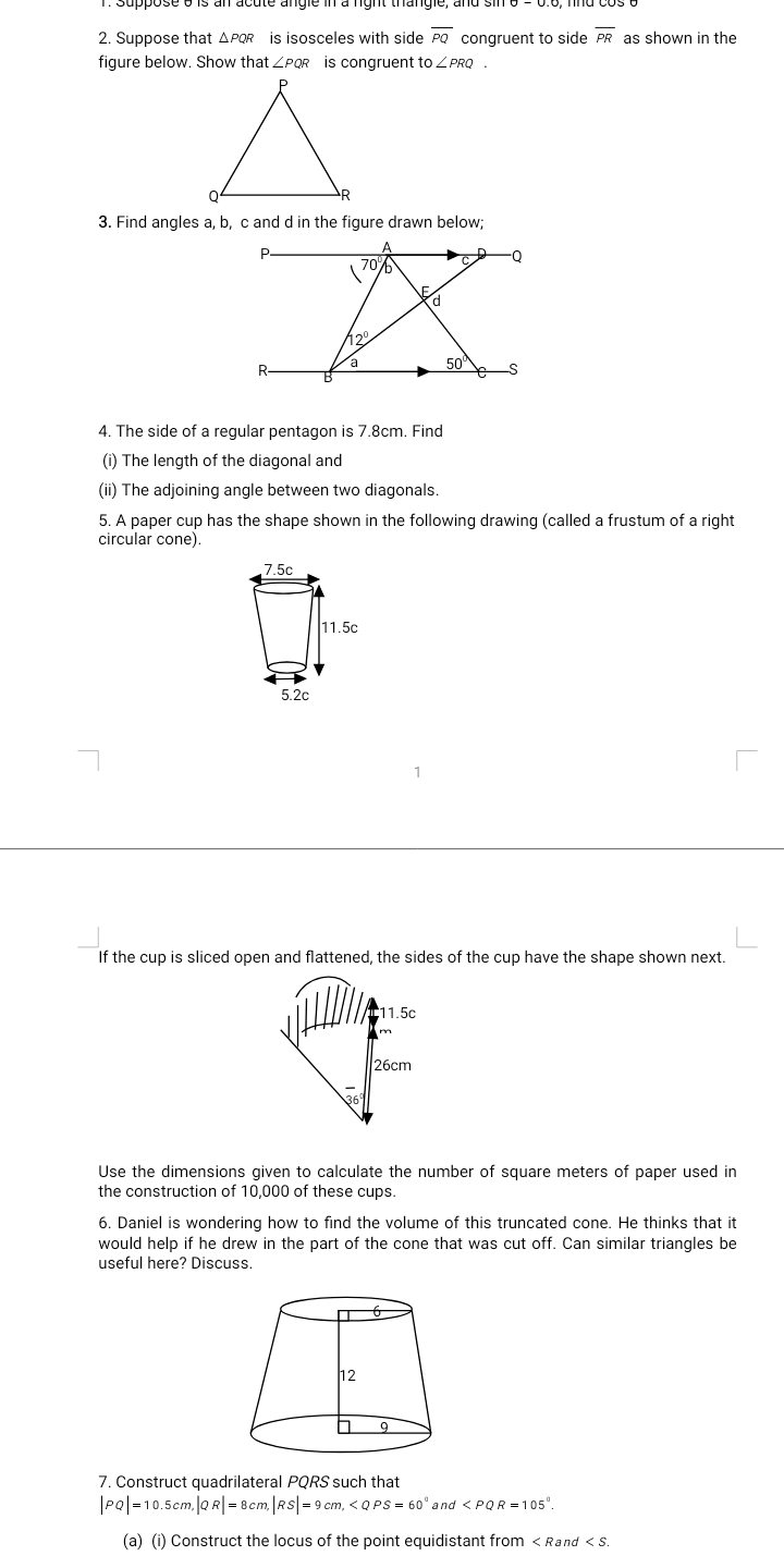 2. Suppose that APOR is isosceles with side PQ congruent to side PR as shown in the
figure below. Show that ZPQR is congruent to Z PRQ .
AR
