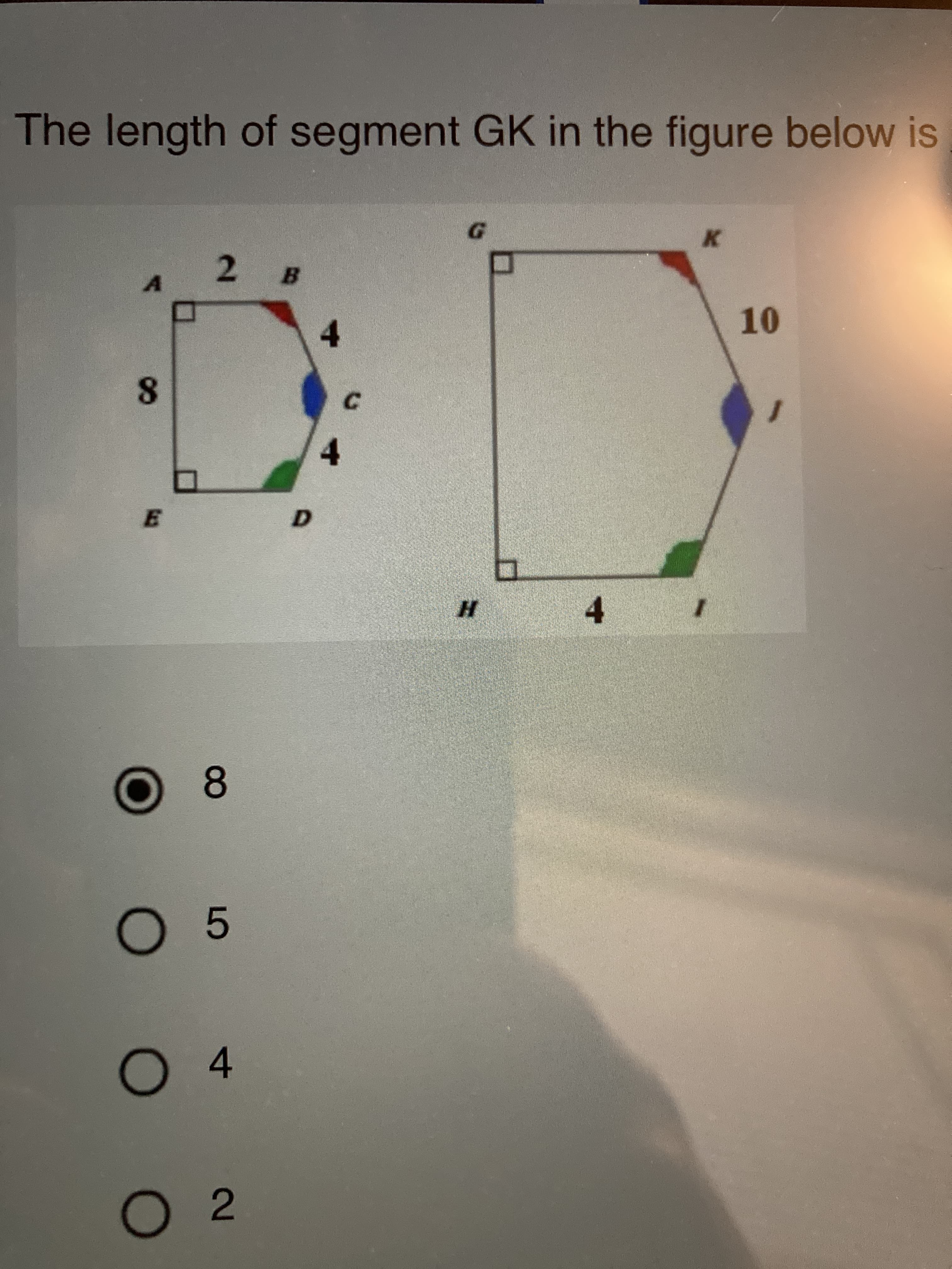 The length of segment GK in the figure below is
