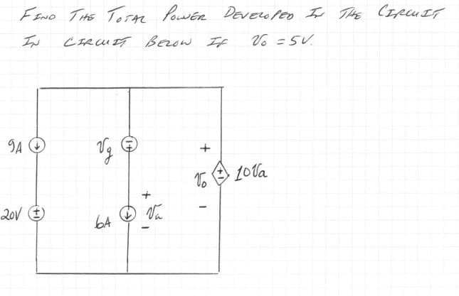 FIND THE TOTAL POWER DEVELOPED IN THE CIRCUIT
Ћ
стешет Berow If
V% = 5V
9A
20V ±
бд
64
Va
-
+
го
-
10Va