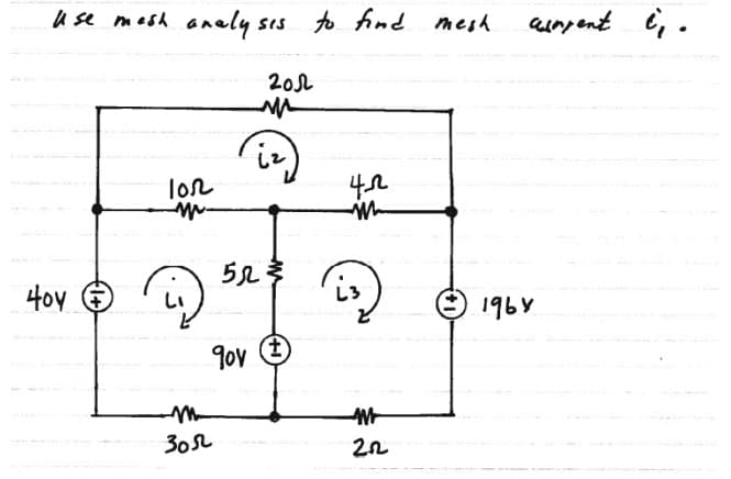 use mesh analysis.
4oy
102
LI
30522
M
(iz)
52
2012
gov t
to find mesh
42
AM
202
current i,.
Ⓒ 1964