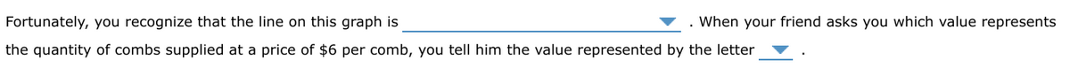 Fortunately, you recognize that the line on this graph is
. When your friend asks you which value represents
the quantity of combs supplied at a price of $6 per comb, you tell him the value represented by the letter
