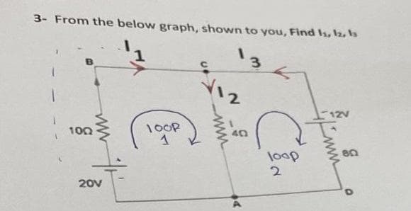 3- From the below graph, shown to you, Find s, Iz, ls
1
13
12V
100
loop
2.
20V
