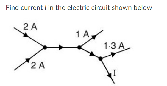 Find current / in the electric circuit shown below
2 A
2 A
1 A
1.3 A
I