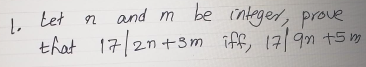 l, tet
and m
be integed, prove
that +5 19
17/27+3m iff, 17/9n
