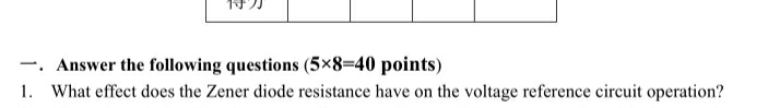 Answer the following questions (5x8=40 points)
1. What effect does the Zener diode resistance have on the voltage reference circuit operation?
