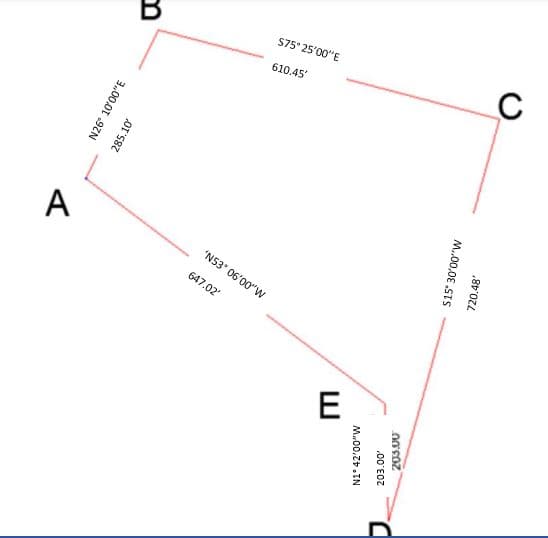 S75" 25'00"E
610.45
A
'N53" 06'00"W
647.02
E
N26 10'00"E
285.10
N1* 42'00"W
203.00'
515" 30'00"W
720.48'
