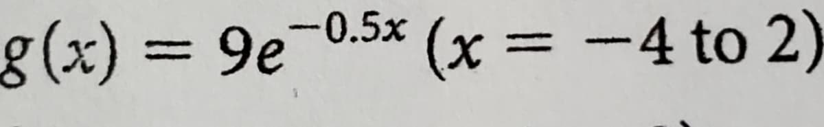 g(x) = 9e¯0.5x (x = -4 to 2)
3
(x%3%-4 to 2)
