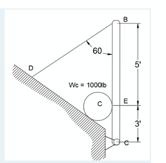 В
60
5'
D
Wc = 1000lb
E
3'
