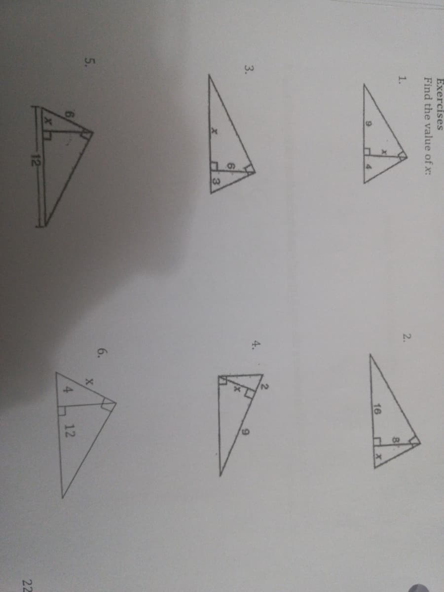 2.
Exercises
Find the value of x:
1.
8
16
3.
4.
5.
4.
12
12
22
