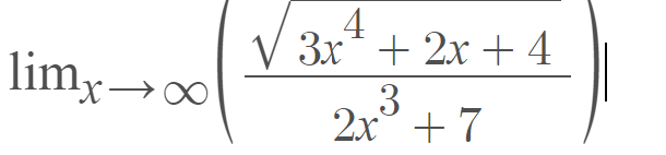 limx→∞
4
V 3x + 2x + 4
2x³ +7
3