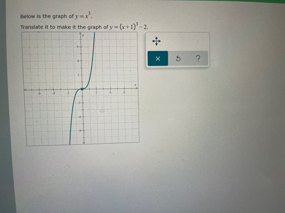 Below is the graph of y =x.
Translate it to make it the graph of y (x+1)'-2.
-9-
-4
-2
