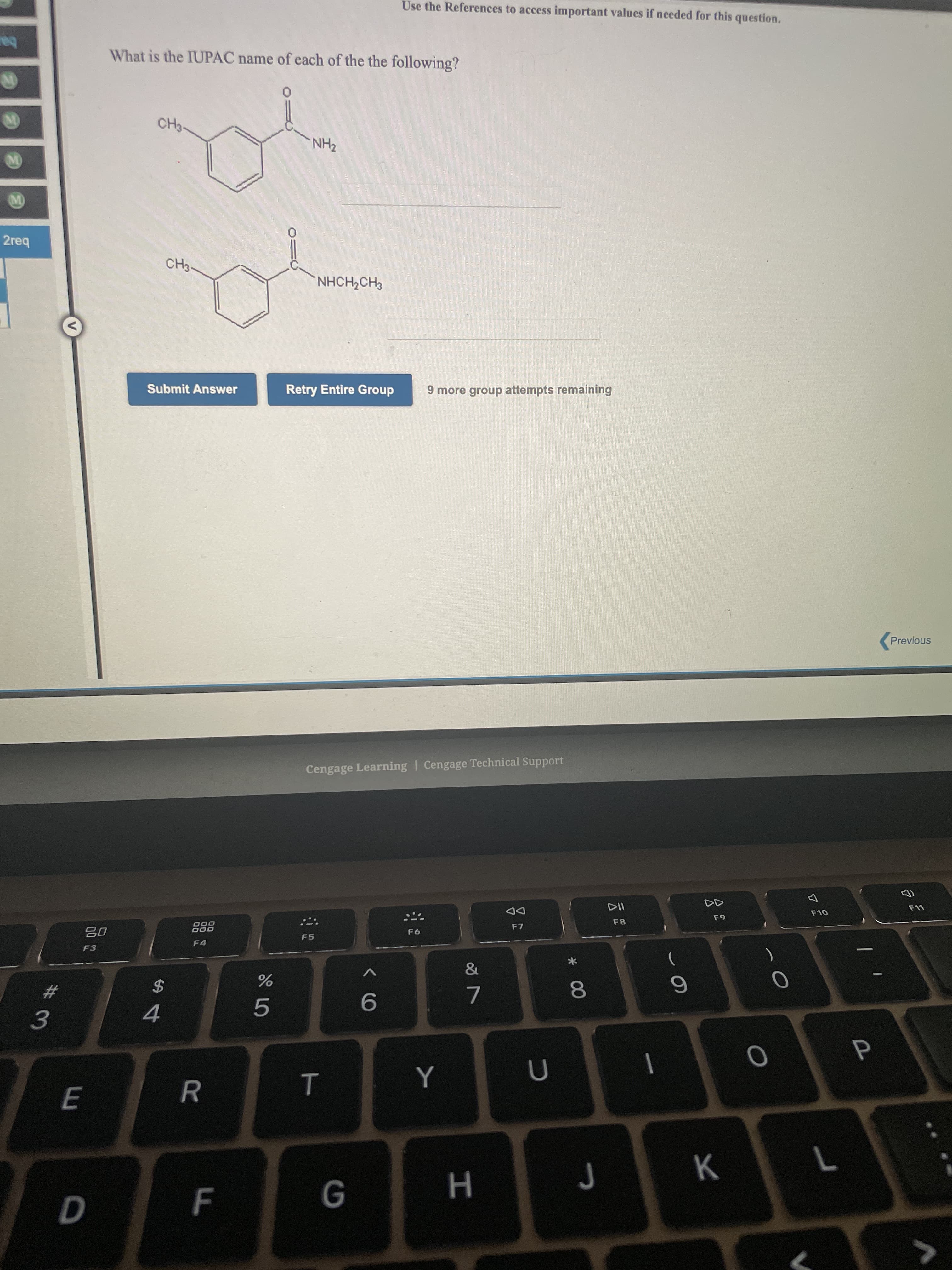 What is the IUPAC name of each of the the following?
CH3-
THN
you
CH3-
NHCH,CH3
9 more group attempts remaining
Retry Entire Group
Submit Answer
