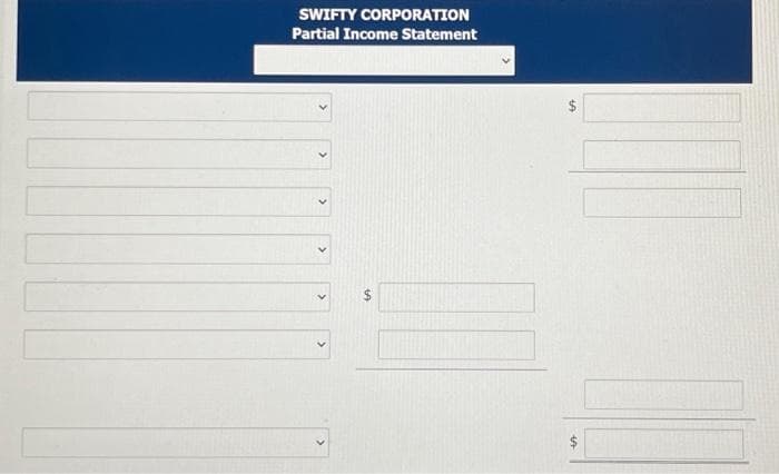 SWIFTY CORPORATION
Partial Income Statement
>
<
>
GA
LA
+A