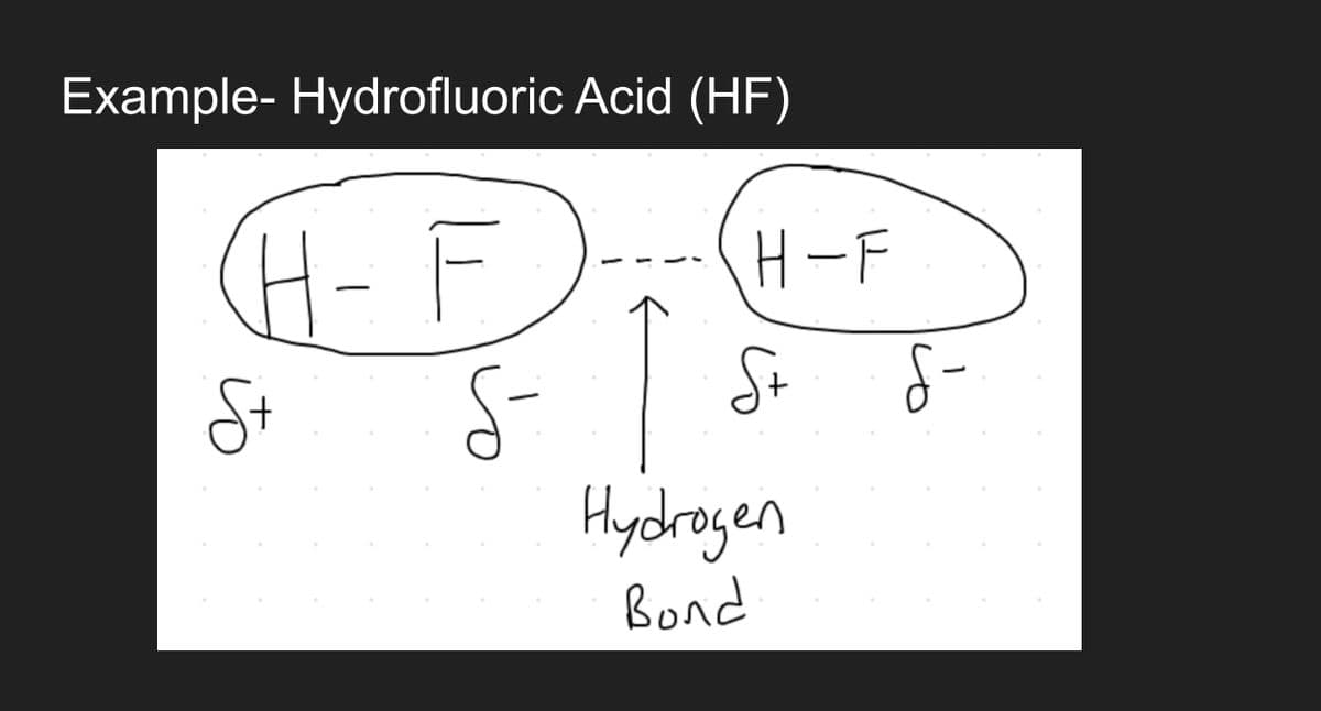 Example- Hydrofluoric Acid (HF)
H-F).
H-F
St
St
Hydrogen
Bond
