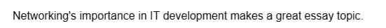 Networking's importance in IT development makes a great essay topic.