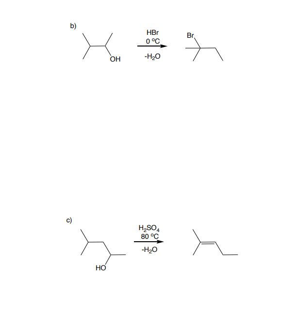 b)
XE
0 °C
OH
c)
НО
HBr
-H2O
H₂SO4
80 °С
-H20
Br