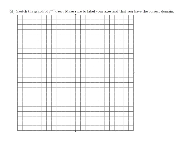 (d) Sketch the graph of f¹osec. Make sure to label your axes and that you have the correct domain.