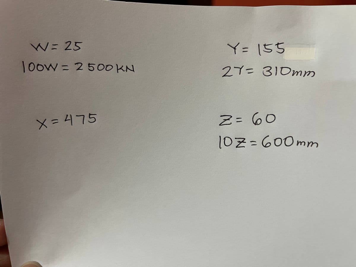 W3D 25
Y= 155
%31
1oow= 2500 KN
27=310mm
X= 475
Z= 60
%3D
102=600mm
