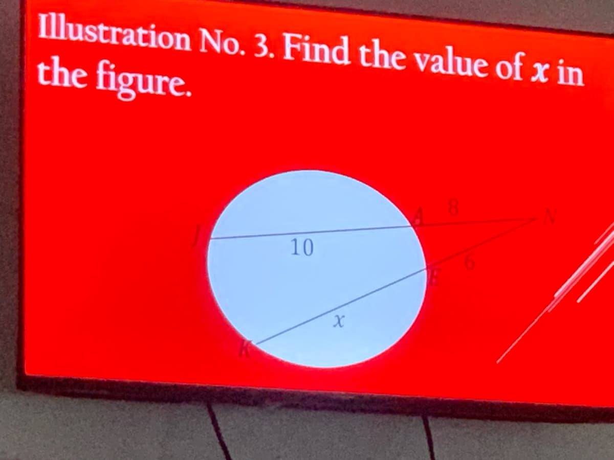 Illustration No. 3. Find the value of x in
the figure.
10
X
A
8
6