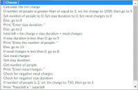 [Ch
If ber of people is greater than or equal tot in charge to 1500, then go to
Sumber people to Set stay duonto O Set meal charges to
lichagestad
Per of people
charges th
I
Getumber of people
Pintereach
Check for regative sauration
number of polis2 set incharge to 750, the
Pro