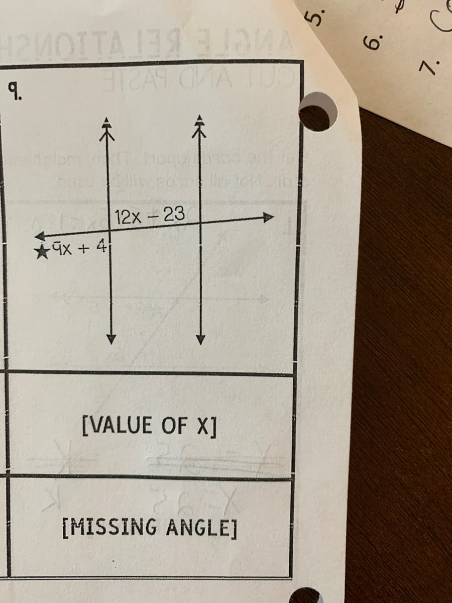 9.
1.
12x-23
*9X + 4
[VALUE OF X]
[MISSING ANGLE]
不
5.
木
6.
