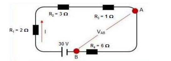 A
R = 30
R, = 10
R, = 20
VAB
30 V
R, = 60
B
