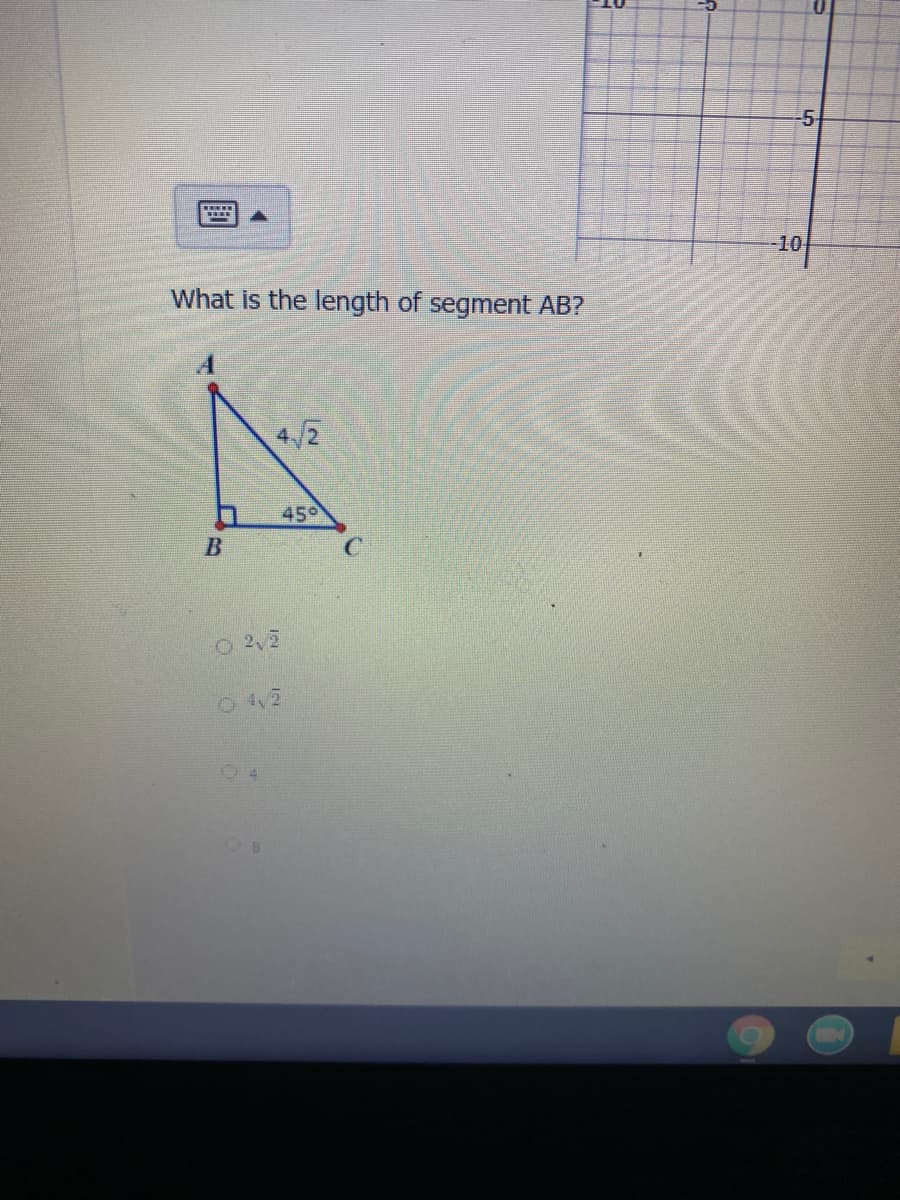 -10
What is the length of segment AB?
4/2
450
O 2/2
04
