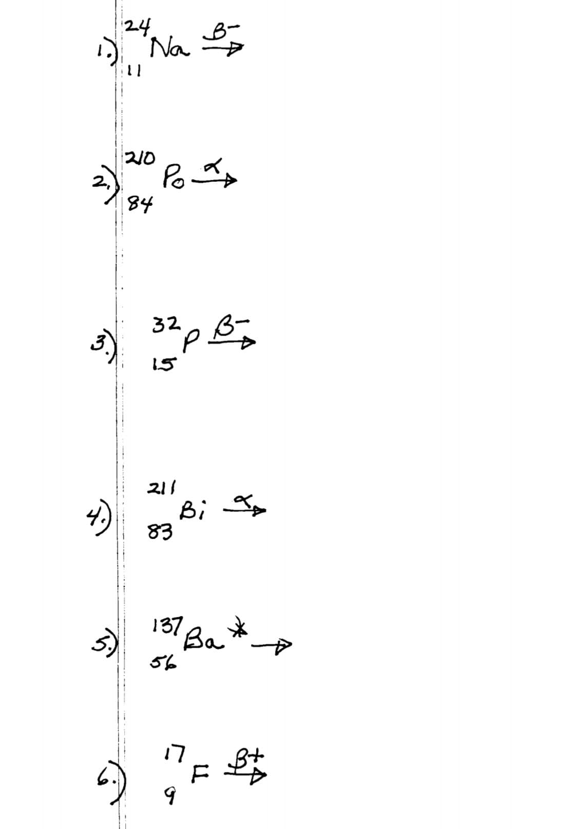 24
B-
1) Na >
지0
84
32
15
211
4)
Bi
83
137
3)
Ba *
56
17
LL
