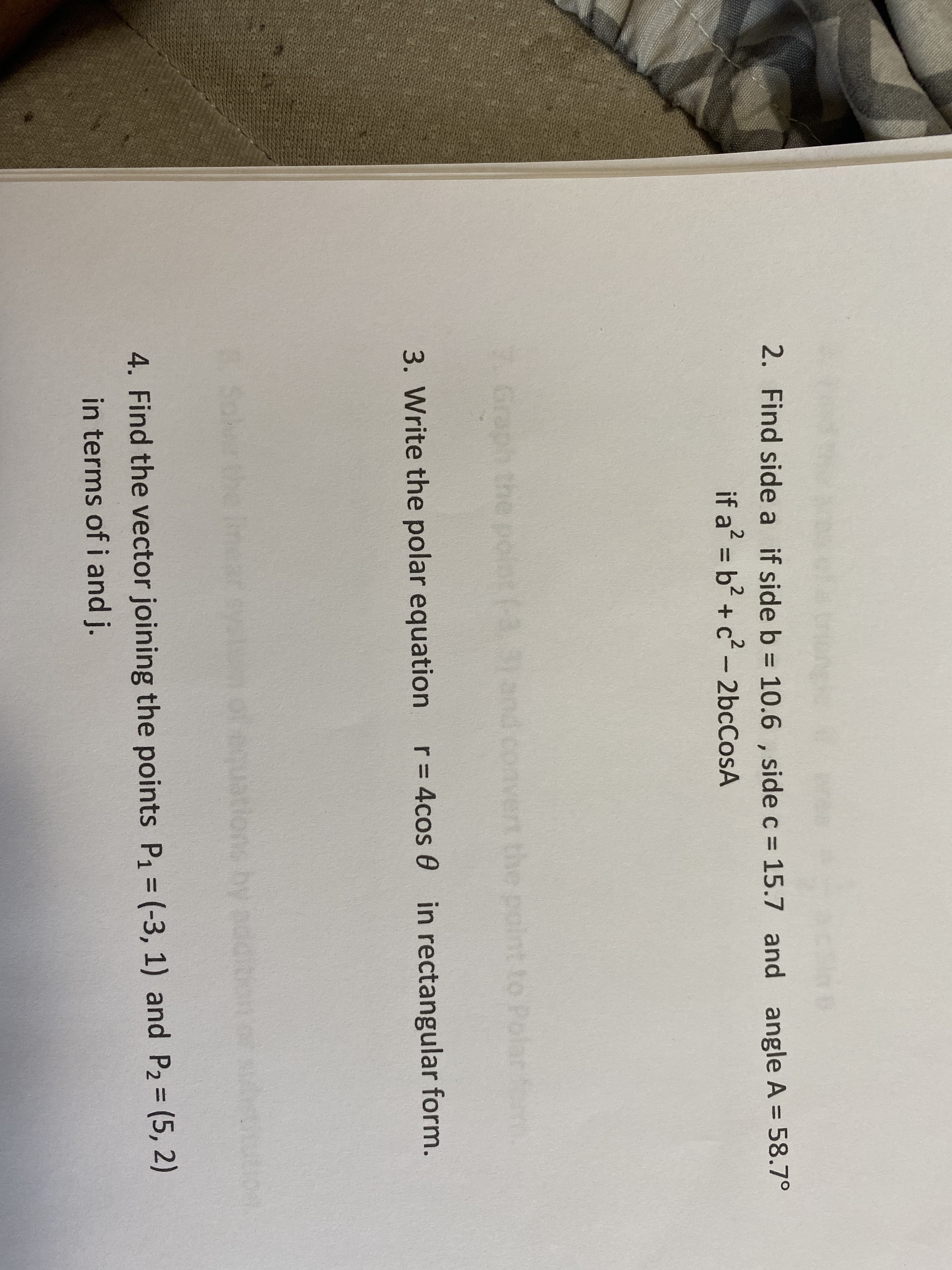 Find side a if side b = 10.6 , side c = 15.7 and angle A = 58.7°
