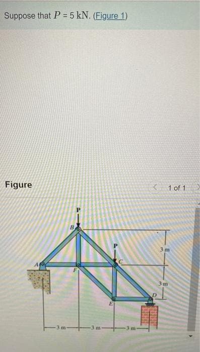 Suppose that P = 5 kN. (Figure 1)
Figure
< 1 of 1
3 m
3 m
-3 m
-3 m
3 m
