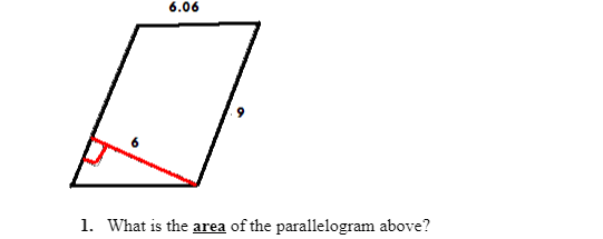 6.06
J
1. What is the area of the parallelogram above?