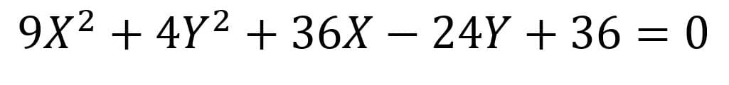 9X2 + 4Y2 + 36X – 24Y + 36 = 0
