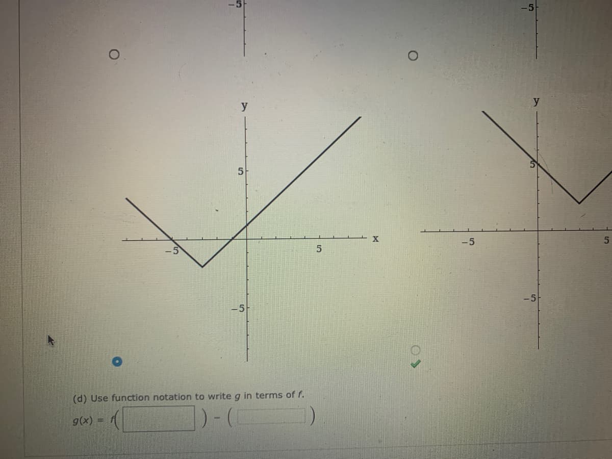 y
y
-5
(d) Use function notation to write g in terms of f.
g(x) =
