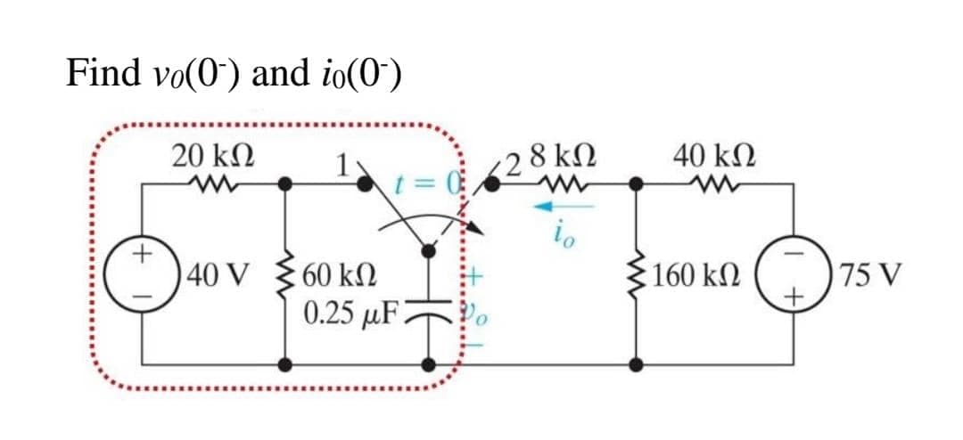 Find vo(0) and io(0')
20 kN
<28 kN
40 kN
io
40 V
60 kN
160 kN
75 V
0.25 µF
