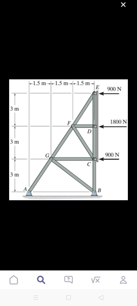 3 m
3 m
3 m
-1.5 m 1.5 m----1.5 m-
E
F
?
D
B
√x
×
900 N
1800 N
900 N
Do