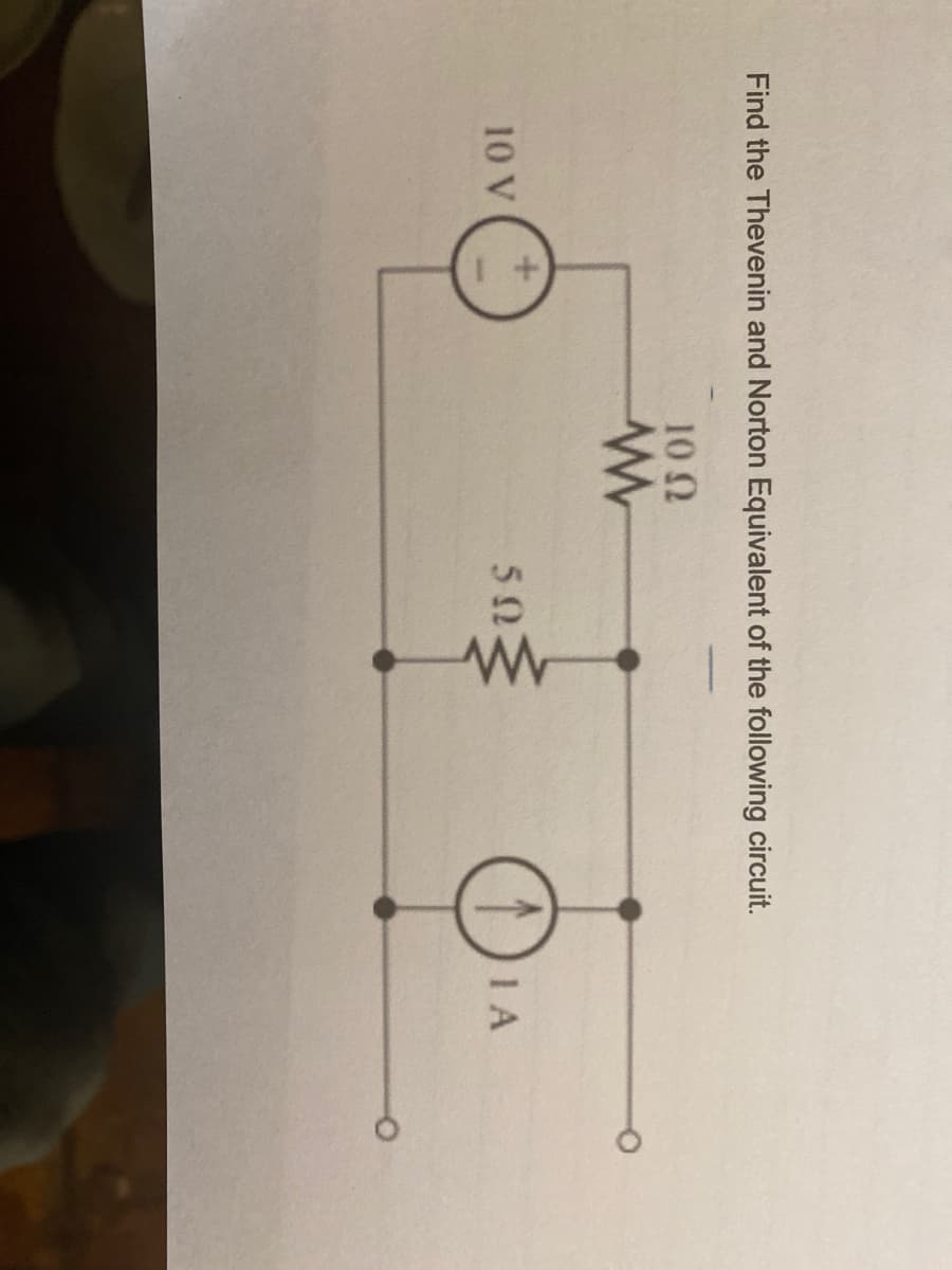 Find the Thevenin and Norton Equivalent of the following circuit.
10 2
10 V
50
IA
