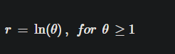 r = In(0), for 0 >1
